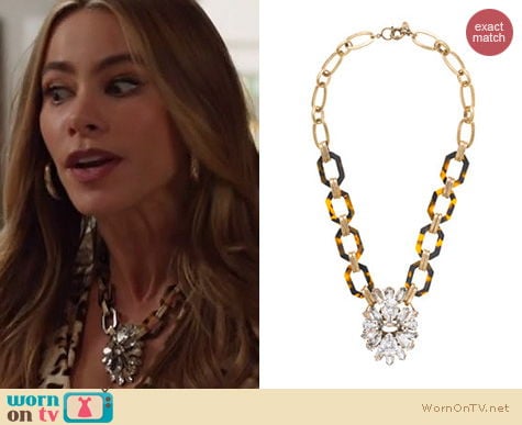 Modern Family Jewelry: J. Crew Tortoise and Crystal Pendant Necklace worn by Sophia Vergara