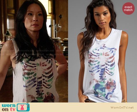 Morning Warrior Skeleton Tank Top worn by Lucy Liu on Elementary