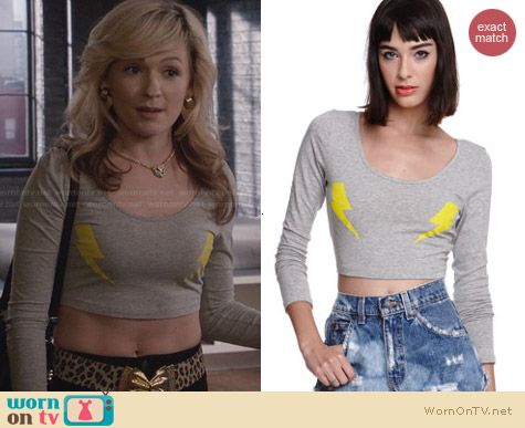 Morning Warrior Two Bolts Cropped TShirt worn by Lindsey Gort on The Carrie Diaries