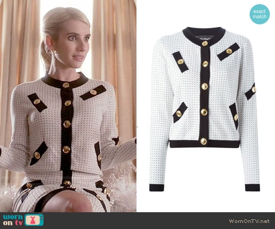 Boutique Moschino Buttoned Polka Dot Cardigan worn by Chanel Oberlin (Emma Roberts) on Scream Queens