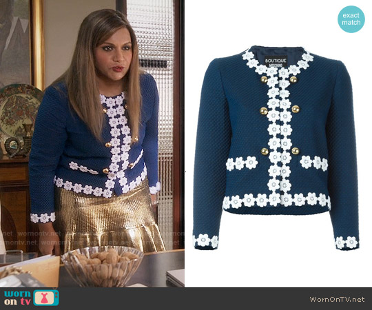 Boutique Moschino Flower Trimmed Cropped Jacket worn by Mindy Lahiri (Mindy Kaling) on The Mindy Project