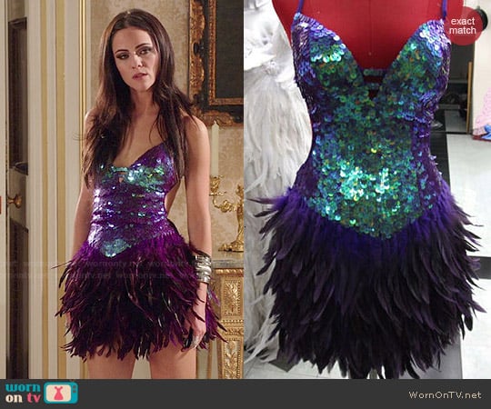 Moulin Rouge Dancewear Purple Feather Showgirl Dress worn by Princess Eleanor (Alexandra Park) on The Royals