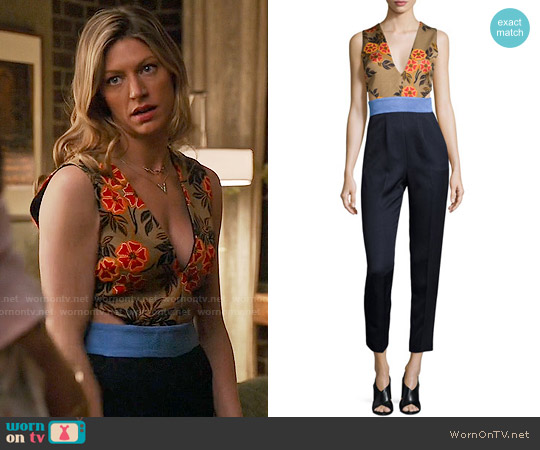 MSGM Sleeveless Floral-Combo Colorblock Jumpsuit worn by Josslyn Carver (Jes Macallan) on Mistresses