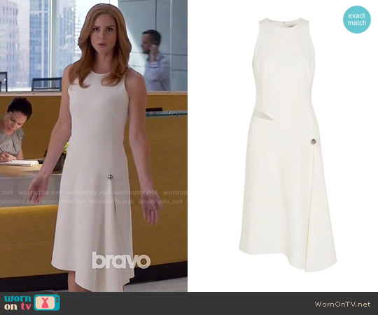 Mugler Asymmetric cutout crepe dress worn by Donna Paulsen (Sarah Rafferty) on Suits