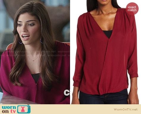 Myne Selene Crossover Blouse in Berry worn by Amanda Setton on The Crazy Ones