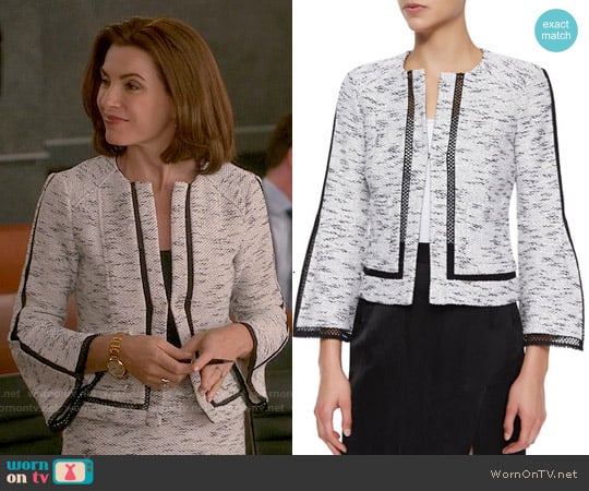 Nanette Lepore Graphic Tweed Jacket worn by Alicia Florrick (Julianna Margulies) on The Good Wife