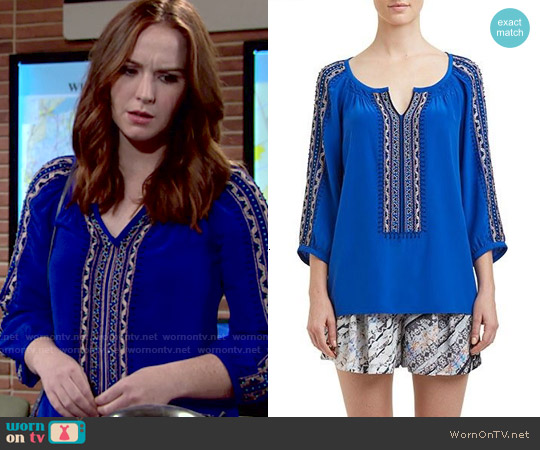 Nanette Lepore Vagabond Top in Azul worn by Mariah Copeland (Camryn Grimes) on The Young and the Restless