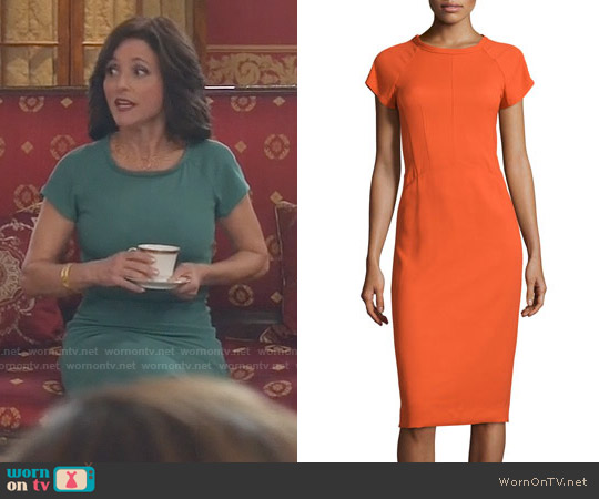 Narciso Rodriguez Cap-Sleeve Round-Neck Crepe Dress worn by Selina Meyer (Julia Louis-Dreyfus) on Veep