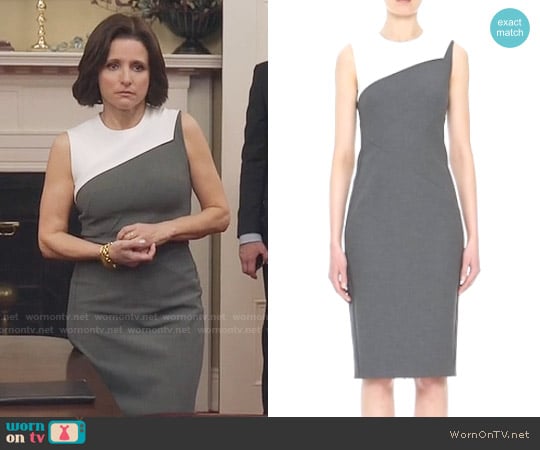 Narciso Rodriguez Foldover Detail Stretch Piqué Sheath Dress worn by Selina Meyer (Julia Louis-Dreyfus) on Veep