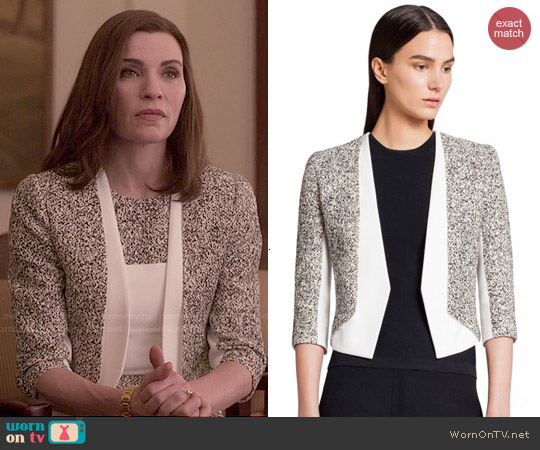 Narciso Rodriguez Tweed + Scuba Crepe Jacket worn by Alicia Florrick (Julianna Margulies) on The Good Wife