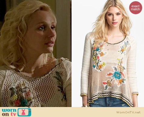 Nashville Fashion: Free People Menagerie embroidered sweater worn by Clare Bowen