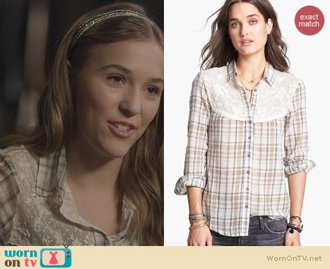 Nashville Fashion: Free People Saddle Up Plaid Lace Yoke Shirt worn by Lennon Stella