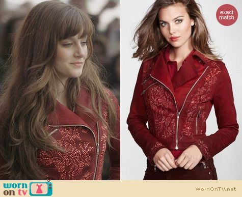 Fashion of Nashville: Guess Embellished Denim Biker Jacket worn by Layla Grant