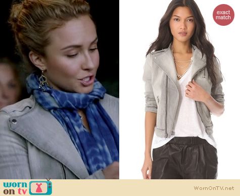 Nashville Fashion: J Brand Grey racer moto denim jacket worn by Hayden Panettiere