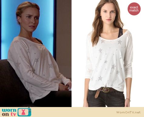 Nashville Fashion: Maison Scotch lace burnout sweatshirt in star print worn by Hayden Panettiere