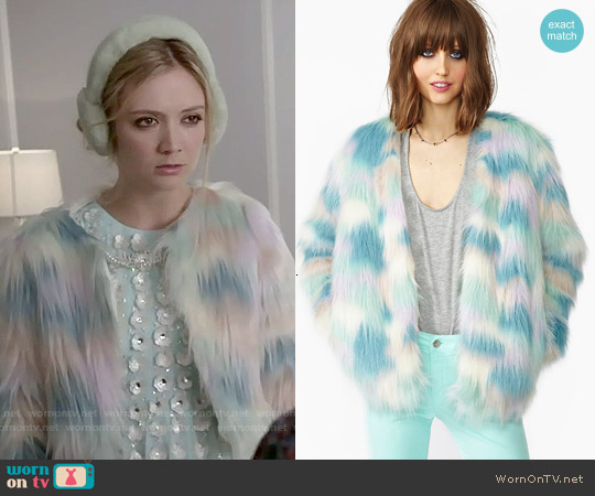 Nasty Gal Fantasy Faux Fur Jacket worn by Chanel #3 (Billie Lourd) on Scream Queens