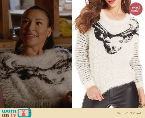 Naya Rivera Fashion: Guess Reindeer Fuzzy Intarsia Sweater worn on Glee