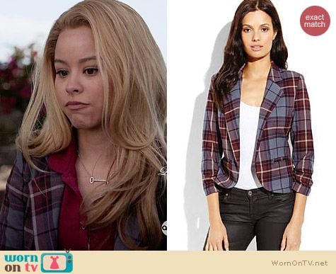 Necessary Objects Grey Plaid Open Blazer worn by Cierra Ramirez on The Fosters