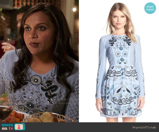 Needle & Thread Embellished Georgette Fit & Flare Dress worn by Mindy Lahiri (Mindy Kaling) on The Mindy Project