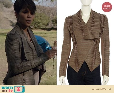 Neiman Marcus Pleated and Tucked Leather Jacket worn by Halle Berry on Extant