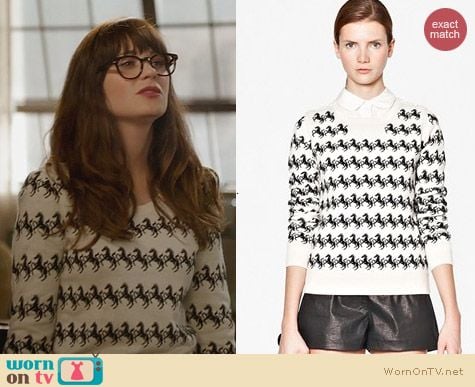 Fashion of New Girl: French Connection Horse Sweater worn by Zooey Deschanel