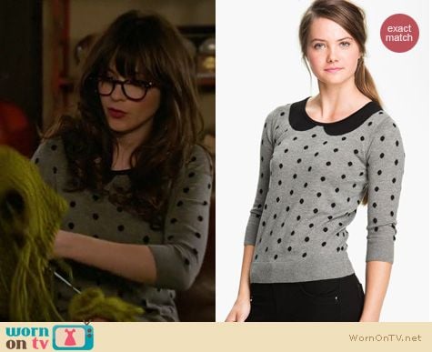 New Girl Fashion: Frenchi polka dot collared sweater worn by Zooey Deschanel