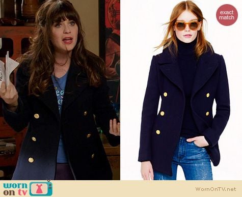 Fashion of New Girl: J. Crew Majesty Peacoat in Navy worn by Zooey Deschanel