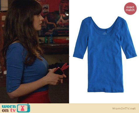 Fashion of New Girl: J. Crew Perfect Fit Ballet Button Tee worn by Zooey Deschanel