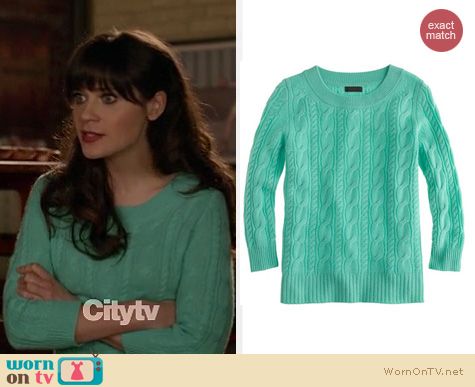 New Girl Fashion: J. Crew cashmere cable sweater worn by Zooey Deschanel