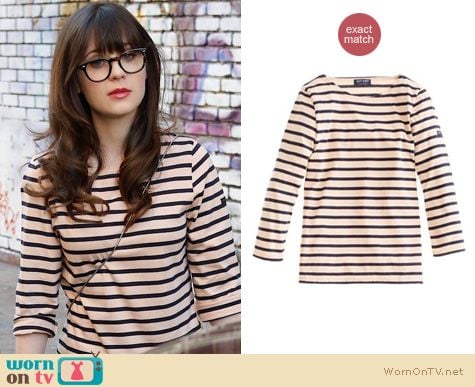 New Girl Fashion: J. Crew Saint James Galathee stripe sweatshirt worn by Zooey Deschanel