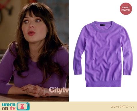 New Girl Fashion: J. Crew Tippi sweater in purple worn by Zooey Deschanel