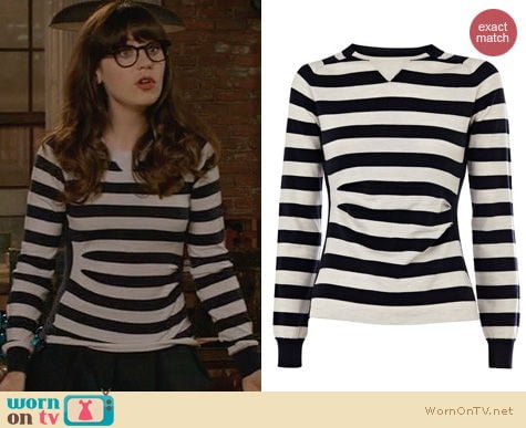 New Girl Fashion: Karen Millen Sporty Stripe Knit Sweater worn by Zooey Deschanel