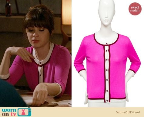 Kate Spade Skyla cardigan in pink worn by Zooey Deschanel