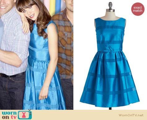 New Girl Fashion: ModCloth Dinner Party Darling dress in Azure worn by Zooey Deschanel