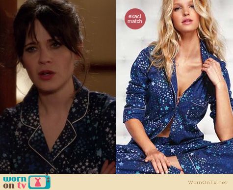 New Girl Fashion: Victoria's Secret Dreamer Flannel pajamas in blue stars worn by Zooey Deschanel