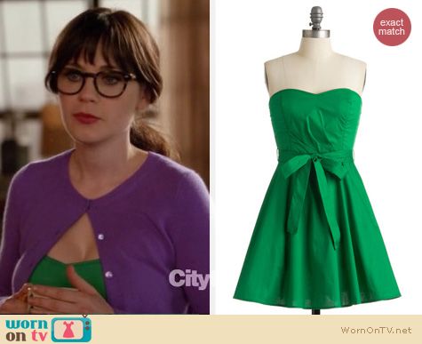 New Girl Fashion: ModCloth green strapless dress worn by Zooey Deschanel