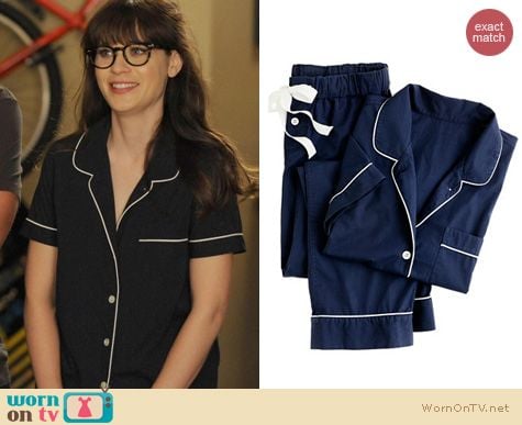 New Girl Pajamas: J. Crew Vintage Short-Sleeve Pajamas in Navy worn by Zooey Deschanel