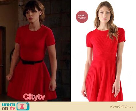 New Girl Fashion: Shoshanna Margot red sweater dress worn by Zooey Deschanel