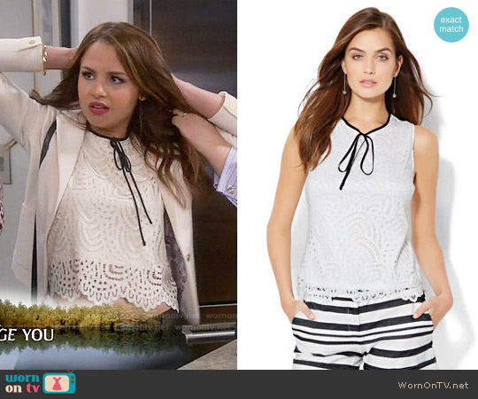 New York & Company Contrast Tie Lace Shell worn by Sofia Rodriguez (Aimee Carrero) on Young and Hungry