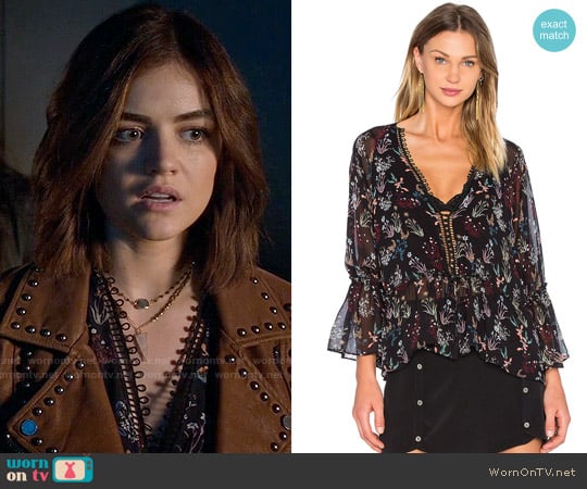 WornOnTV: Aria’s studded leather jacket and floral top on Pretty Little ...