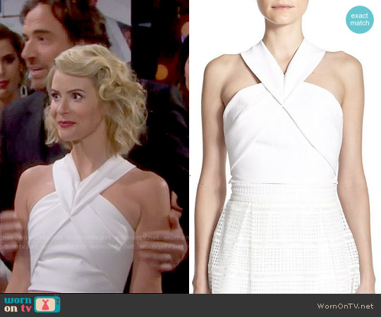 Nicholas Origami-Paneled Ponte Cropped Top worn by Caroline Spencer (Linsey Godfrey) on The Bold and the Beautiful