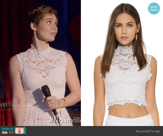 Nightcap x Carisa Rene Dixie Lace Crop Top worn by Scarlett O'Connor (Clare Bowen) on Nashville