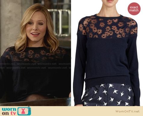 Nina Ricci Floral Devore Yoke Sweater worn by Kristen Bell on House of Lies