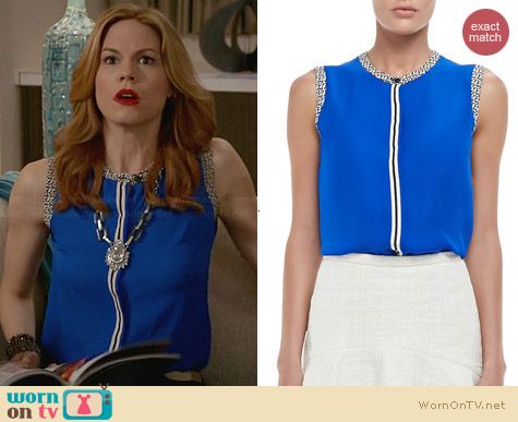 Nonoo Printed Trim Sleeveless Blouse worn by Mariana Klaveno on Devious Maids