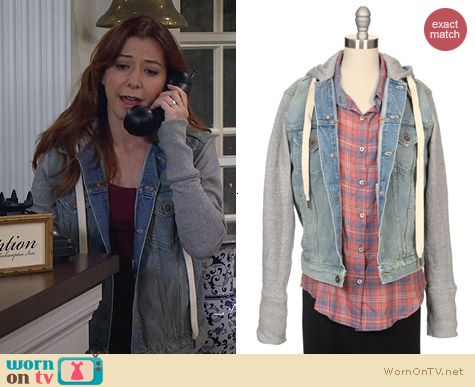 NSF Hooded Denim Sweatshirt Sleeve Jacket worn by Alyson Hannigan on HIMYM