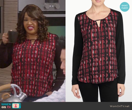 NYDJ Punk Plaid Mixed Media Top worn by Yolanda (Kym Whitley) on Young and Hungry