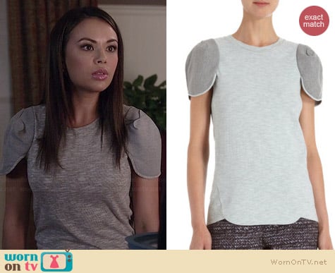 O'2nd Scalloped Sleeve Tee worn by Janel Parrish on PLL