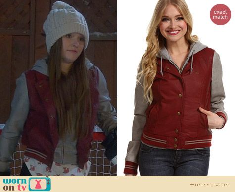 Obey Varsity Lover Jacket in Burgundy worn by Kaitlyn Dever on Last Man Standing