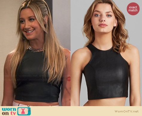 Olivaceous Faux Leather Crop Top worn by Ashley Tisdale on Young & Hungry