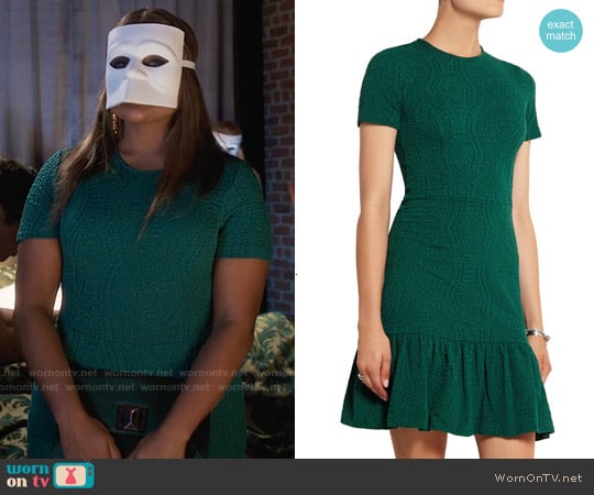 Opening Ceremony Ruffled Matelassé Jersey Mini Dress worn by Mindy Lahiri (Mindy Kaling) on The Mindy Project